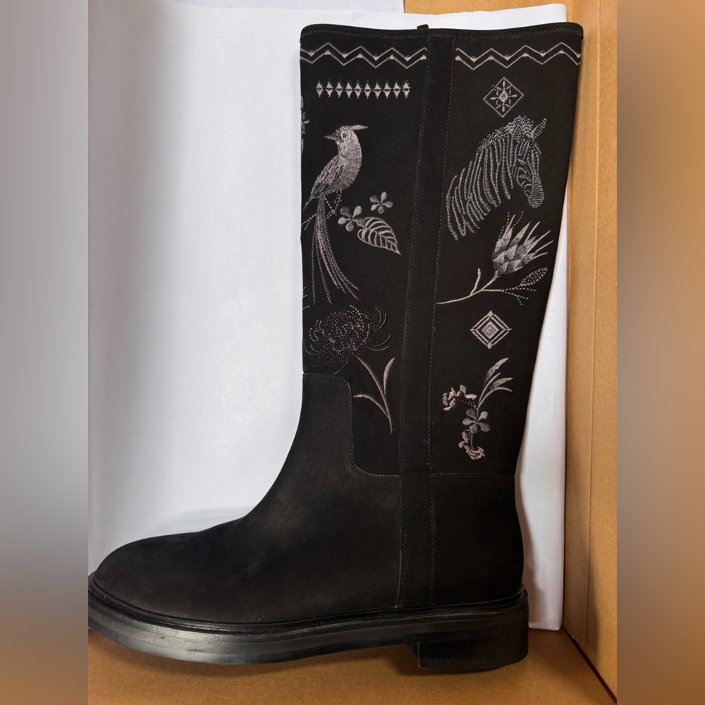 Johnny Was Watipaso Black Suede Embroidered Tall Boots